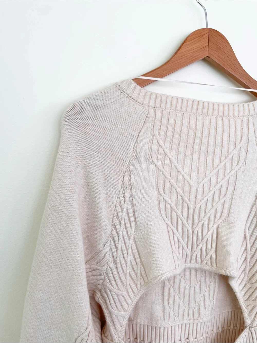 Free People Emmaline Mini Sweater Dress in Ivory Cream L Large Bishop Sleeve